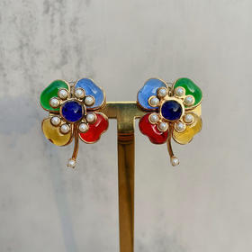 订购6个月到｜Gripoix Paris-Clover Earrings-彩色琉璃  四叶草 耳环［法国设计师］