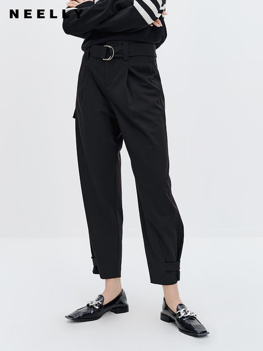 NEELLY纳俪商场同款黑色休闲裤2023秋季新款时尚百搭锥形裤九分裤N23083H01157 商品图0
