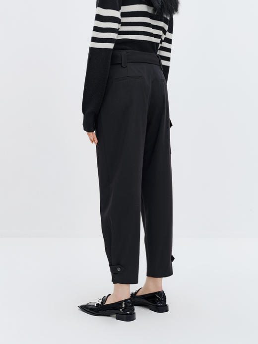 NEELLY纳俪商场同款黑色休闲裤2023秋季新款时尚百搭锥形裤九分裤N23083H01157 商品图3