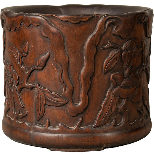 清 红木雕花卉纹花口笔海 商品图5