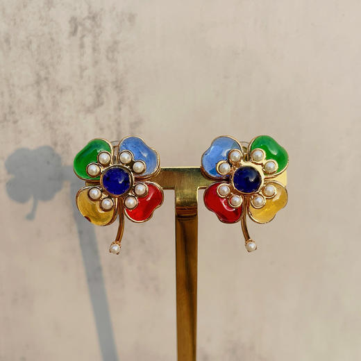 订购6个月到｜Gripoix Paris-Clover Earrings-彩色琉璃  四叶草 耳环［法国设计师］ 商品图2