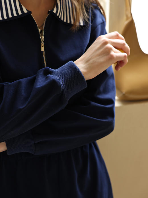 HeyDress针织卫衣连衣裙女秋季法式复古翻领收腰设计休闲气质裙子 商品图1