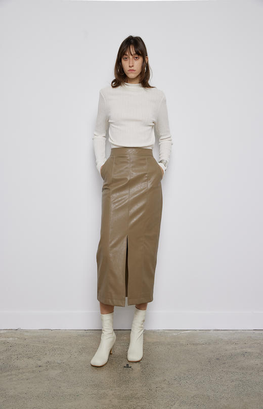 前开衩起梗环保皮半裙 商品图0