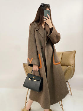 YX【现货7天】时尚高端设计感羊毛大衣女2022冬季新款宽松过膝呢子外套中长款