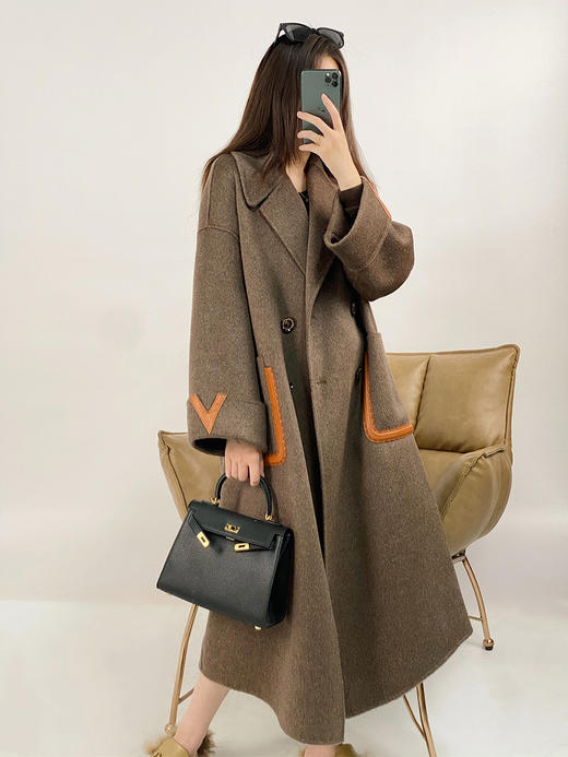 YX【现货7天】时尚高端设计感羊毛大衣女2022冬季新款宽松过膝呢子外套中长款 商品图0