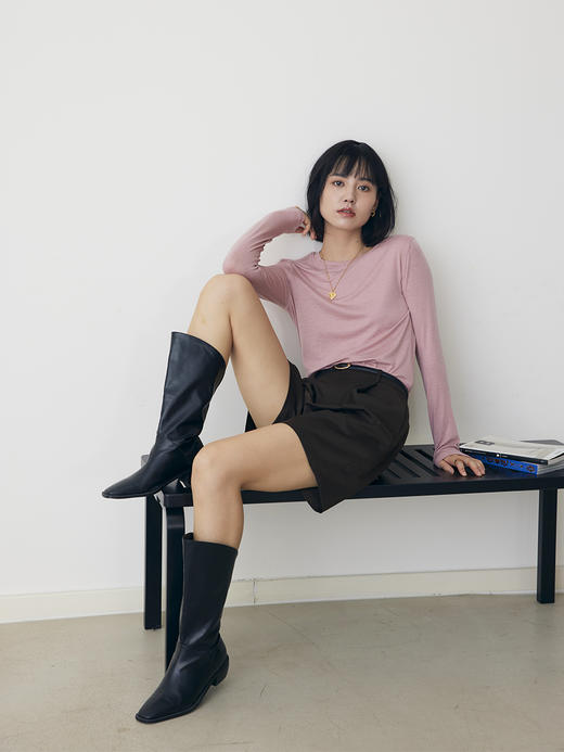 HeyDress天丝羊毛针织衫女秋季修身半高领打底衫圆领薄款内搭T恤 商品图4