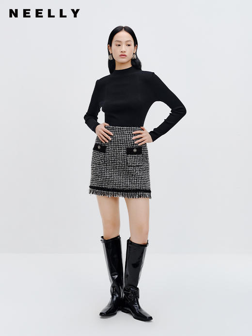 NEELLY纳俪商场同款千鸟格A字裙女2023秋季新款小众设计感半身裙N23083E01160 商品图1