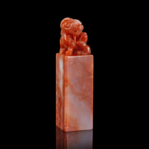 孤品014765:老挝石桃花冻母子貔貅钮方章-2.8*2.8*10.6cm 商品图3
