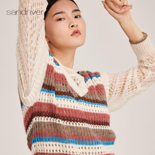 羊绒桑蚕丝V领挑孔女背心SJF95W305K 商品图1