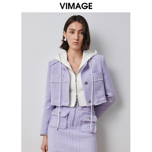VIMAGE纬漫纪秋季新款紫色小香风外套V2003609 商品图3