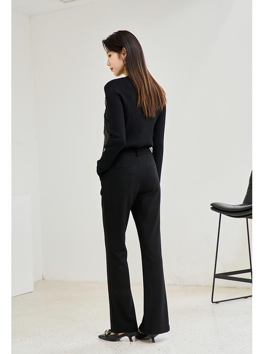 NEELLY纳俪商场同款V领针织衫2023秋 新款黑色蝴蝶结长袖修身上衣N23084A04406 商品图4