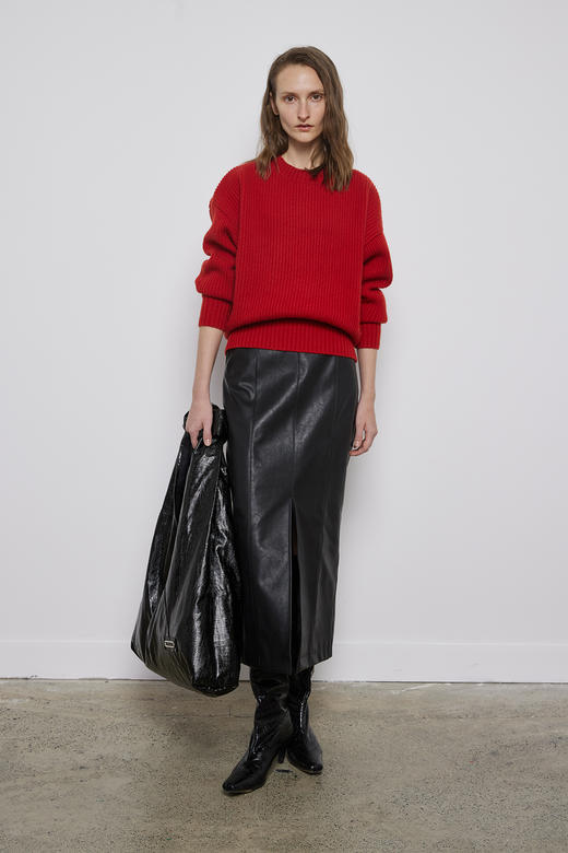 前开衩起梗环保皮半裙 商品图0