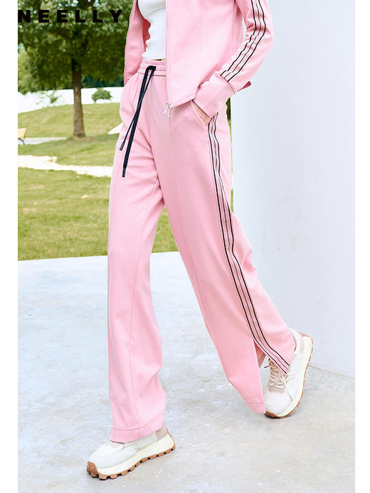 NEELLY纳俪商场同款卫裤女阔腿裤2023秋新款粉色直筒运动风休闲裤N23084H24421 商品图3