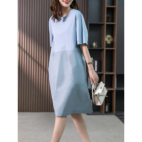 YX【现货7天】时尚拼接连衣裙女中长款2023夏季新款韩版宽松直筒裙显瘦裙子