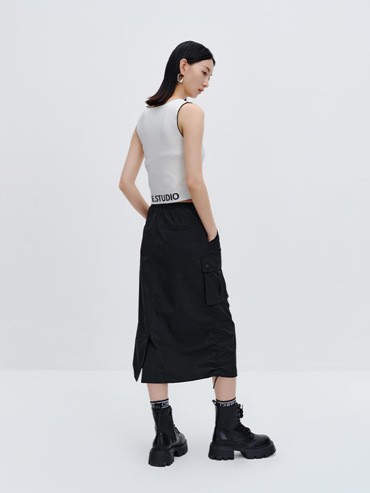 NEELLY纳俪商场同款工装半身裙女2023早秋新款黑色复古中长款半裙N23072E01051 商品图3