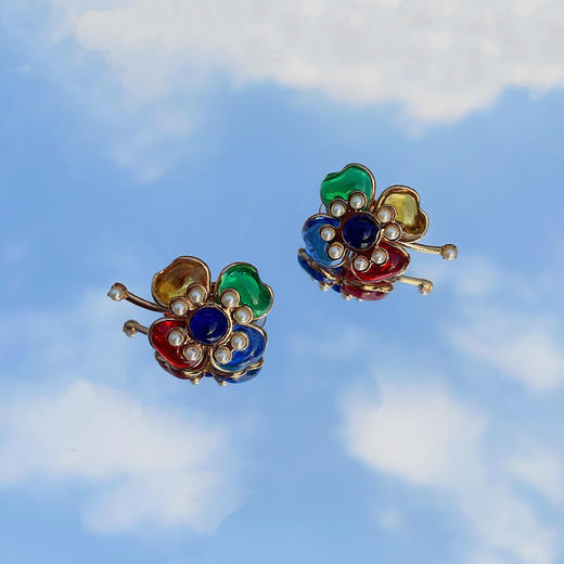 订购6个月到｜Gripoix Paris-Clover Earrings-彩色琉璃  四叶草 耳环［法国设计师］ 商品图3