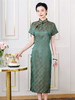 HQ-219夏季新款绿色桑蚕丝新中式国风复古修身气质长款真丝旗袍裙女 商品缩略图3