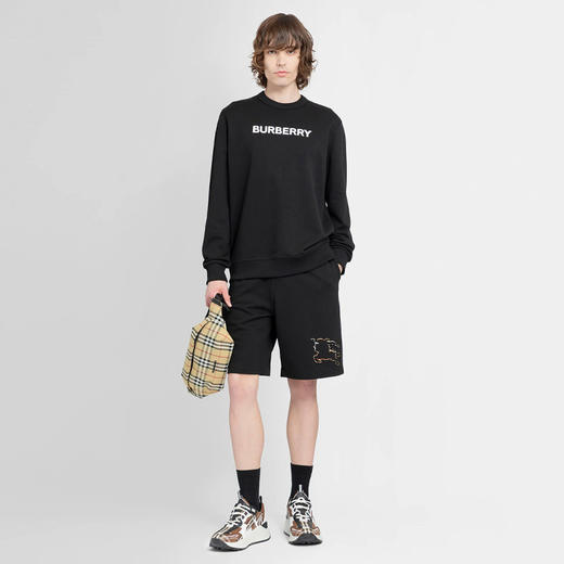 BURBERRY 巴宝莉 男士格纹马术骑士徽标棉质休闲短裤 黑色 8070683 A1189 商品图3