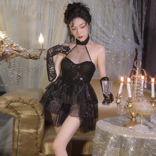 【柔情蜜意】亮闪 黑天鹅 蓬蓬礼服 裙子 情趣内衣 纯欲 性感 制服 型号：6505 商品图1