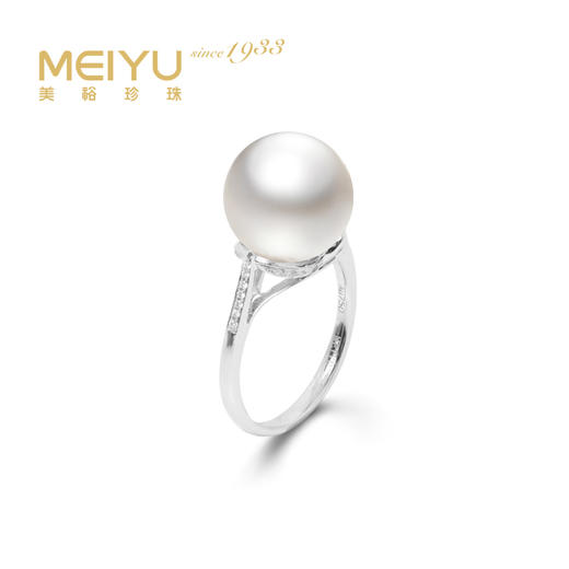 金18K海水珍珠戒指 11.5-12mm白，0.127ct 30粒 73933 商品图0