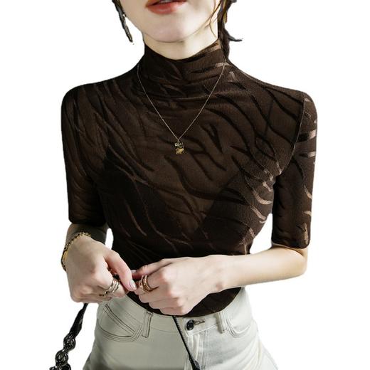 K20226078早秋薄款上衣春秋新款半袖打底衫微透内搭洋气网纱小衫 商品图4