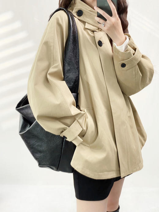 YX【定制17天】斗篷式A字风衣插肩袖外套女2023秋季新款小个子复古时尚短款上衣 商品图3