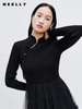 NEELLY纳俪商场同款针织网纱拼接连衣裙2023秋新款黑色新中式长裙N23083Y01146 商品缩略图0