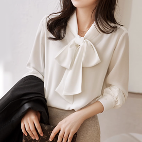 【法式优雅通勤飘带衬衫】缎面飘带衬衫 时尚百搭 优雅知性 舒适亲肤 清凉透气 抗皱耐磨