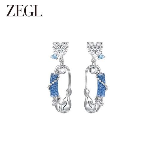 ZEGL设计师丹宁系列牛仔风耳环女甜酷复古爱心耳钉小众银针耳饰品 商品图0