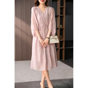 YX【现货7天】高级感天丝V领连衣裙女2023夏季新款优雅减龄高腰显瘦长裙子