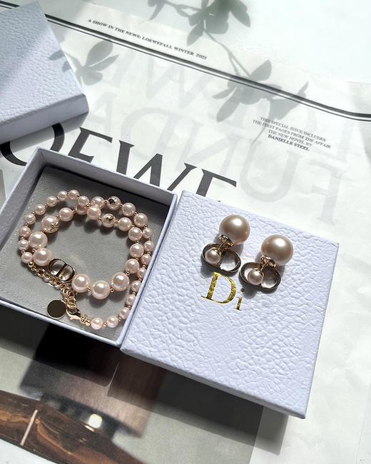 THS 8.12-无 D家 饰品 玫瑰金色CD粉色珍珠 项链 耳环 CU1091 商品图0