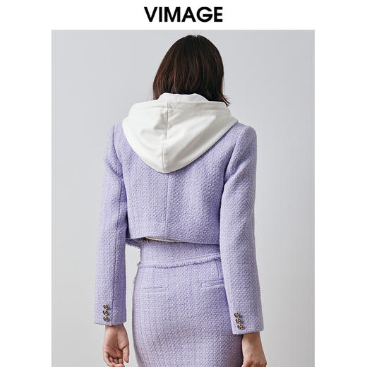 VIMAGE纬漫纪秋季新款紫色小香风外套V2003609 商品图4
