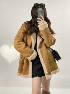 YX【定制10天】设计感皮毛一体外套女2022冬季新款韩版时尚休闲加厚羊毛皮草大衣