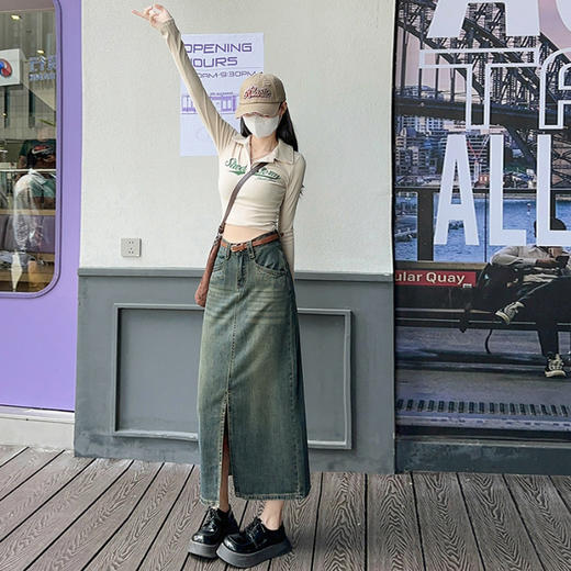 【前开叉水泥灰高腰牛仔半身裙】秋冬新款 百搭显瘦高腰牛仔裙 商品图5