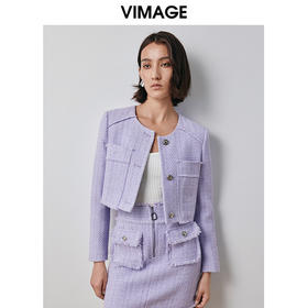 VIMAGE纬漫纪秋季新款紫色小香风外套V2003609
