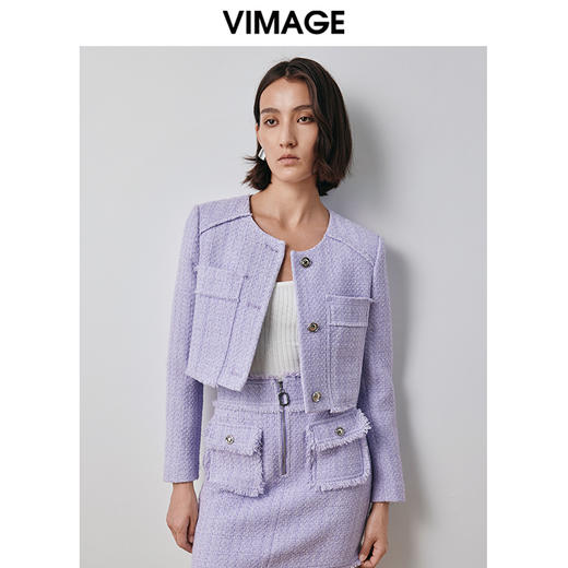 VIMAGE纬漫纪秋季新款紫色小香风外套V2003609 商品图0