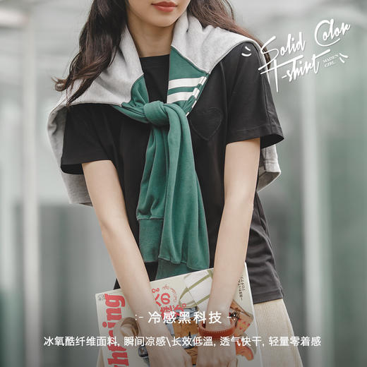 马登女装日系休闲白色冰丝凉感t恤黑色基础款正肩短袖上衣打底衫 商品图2