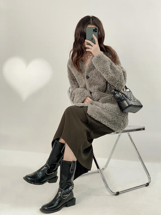 YX【定制17天】中长款颗粒绒羊毛大衣女2022冬季新款韩版小众宽松羊剪绒皮草外套 商品图0