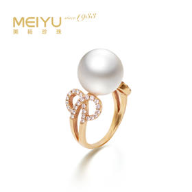 金18K海水珍珠戒指 12.5-13mm白，0.5ct 58粒 102273