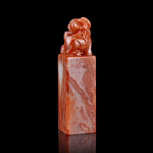 孤品014765:老挝石桃花冻母子貔貅钮方章-2.8*2.8*10.6cm 商品图1