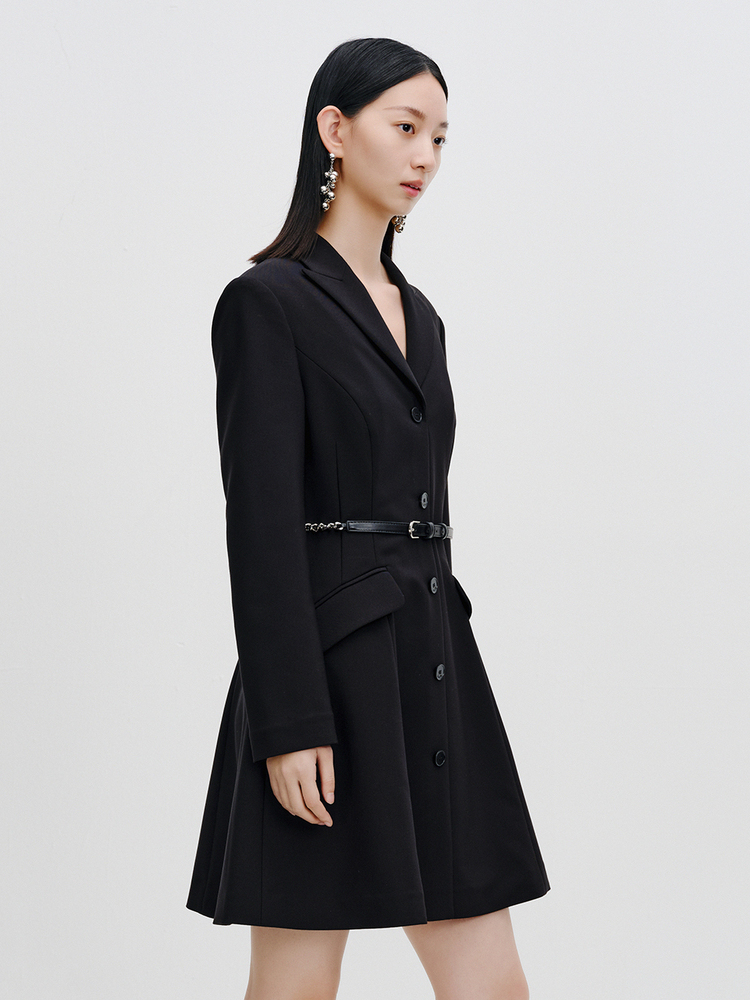 NEELLY纳俪商场同款西装连衣裙女秋新款收腰高级气质感职业小黑裙N23082Y01113