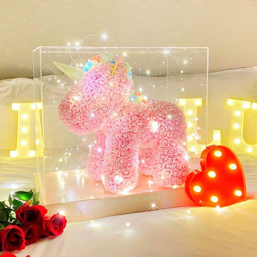 【38女神节】小熊玫瑰独角兽永生花礼盒装 节日礼物送朋友闺蜜爱人 商品图0