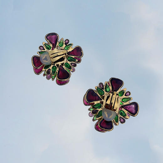 订购6个月到｜Gripoix Paris-Vintage Cross-复古 红绿色 琉璃 耳环［法国设计师］ 商品图1