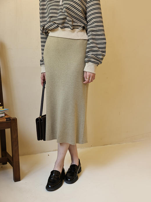 HeyDress针织半身裙女秋季法式修身开叉弹力直筒半裙显瘦包臀裙子 商品图2