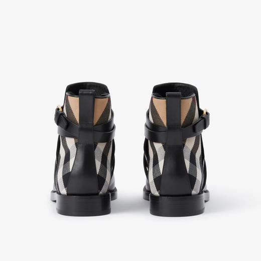 BURBERRY 巴宝莉 女士踝靴黑色格纹拼接中靴 黑色 8056819 A7626 商品图2