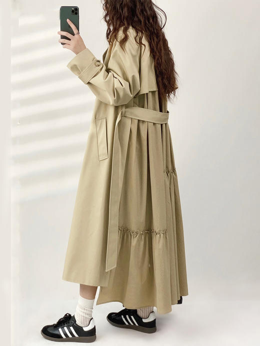 YX【定制17天】轻奢小众拼接长款风衣女2023秋季新款韩版设计感后背抽褶百搭外套 商品图3