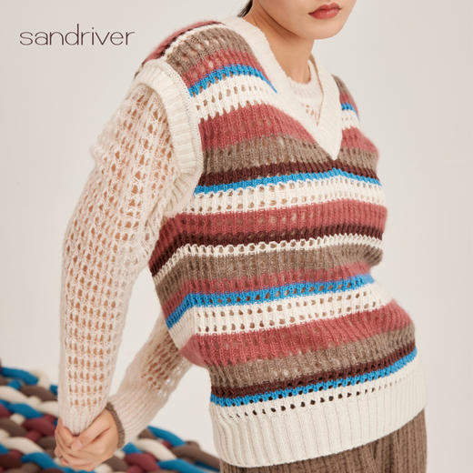 羊绒桑蚕丝V领挑孔女背心SJF95W305K 商品图4