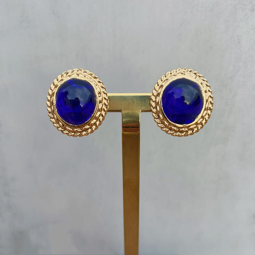订购6个月到｜Gripoix Paris-Signet Oval-蓝色 琉璃 耳环［法国设计师］ 商品图1