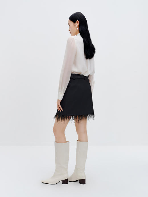 NEELLY纳俪商场同款流苏边半身裙女2023秋新款黑色显瘦流行A字裙N23083E01158 商品图3
