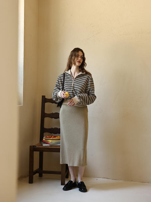 HeyDress针织半身裙女秋季法式修身开叉弹力直筒半裙显瘦包臀裙子 商品图3